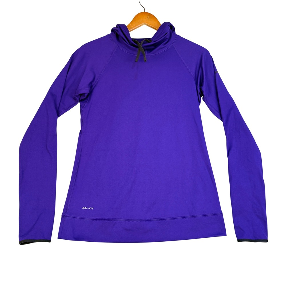 Nike Pro Dri Fit Athletic Hoodie Top Women's Small Purple Long Sleeve Athleisure